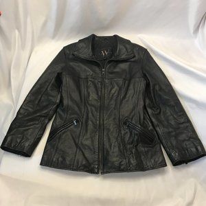 Leather Jacket Women's Med Black Full Zipper Front Pockets W New York by Winlit